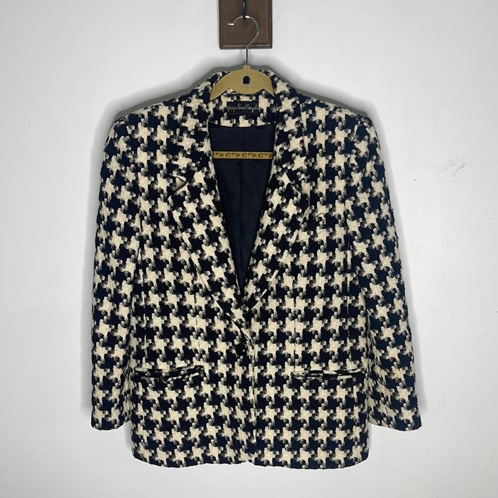 GIORGIO SAINT ANGELO Black and White Wool Houndstooth Blazer Small/Medium